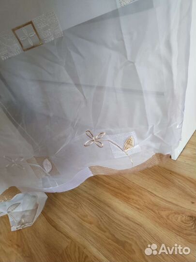 Тюль белая прозрачная с вышивкой