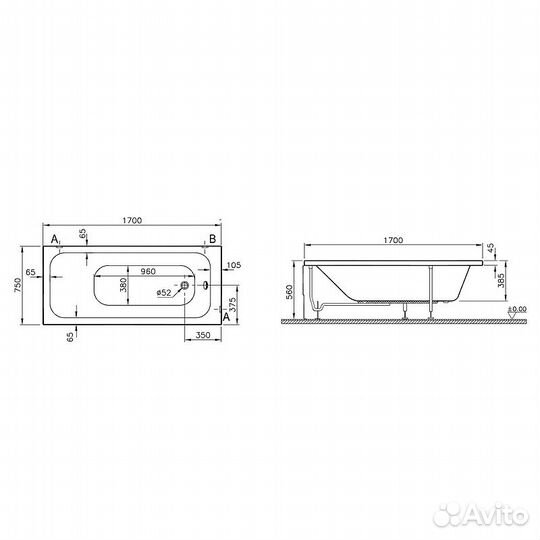 Акриловая ванна VitrA Optimum Neo 170x75 64570001