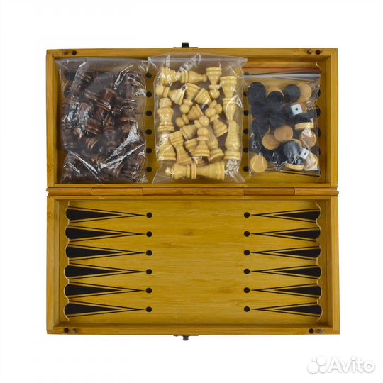 Набор новый 3в1 шашки, шахматы, нарды. Шпон