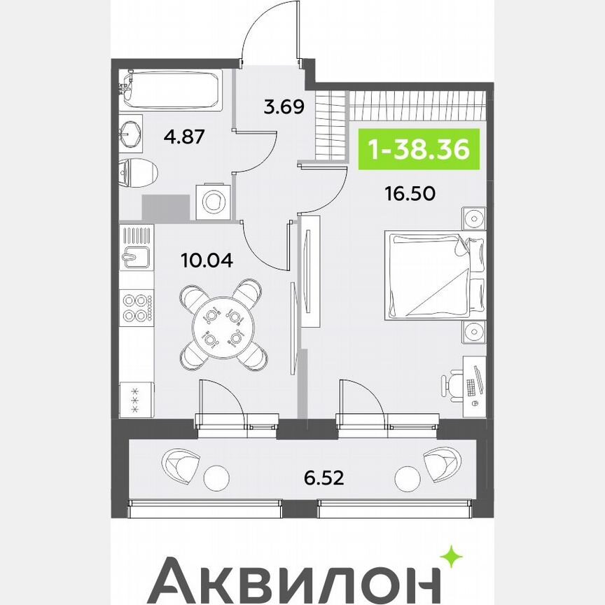 1-к. квартира, 38,4 м², 8/12 эт.