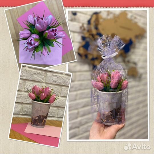 Букет из мыла с тюльпанами и ягодами