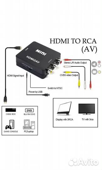 Адаптер переходник конвертер hdmi- RCA