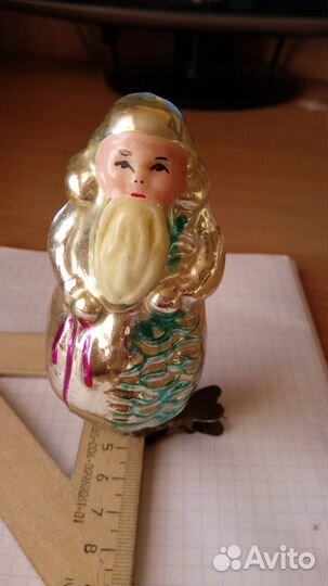 Елочная стеклянная игрушкаДед Мороз.СССР.на прищеп