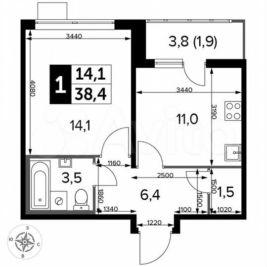1-к. квартира, 38,4 м², 16/25 эт.