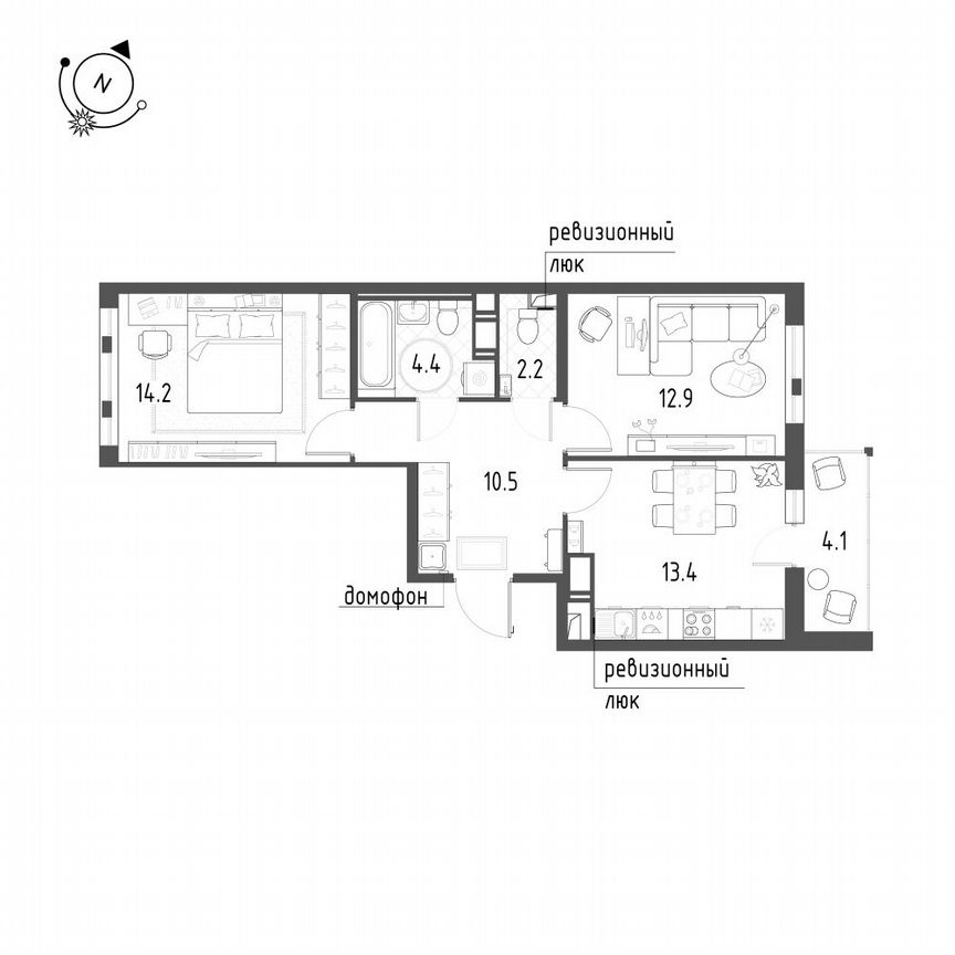 2-к. квартира, 59,7 м², 8/12 эт.