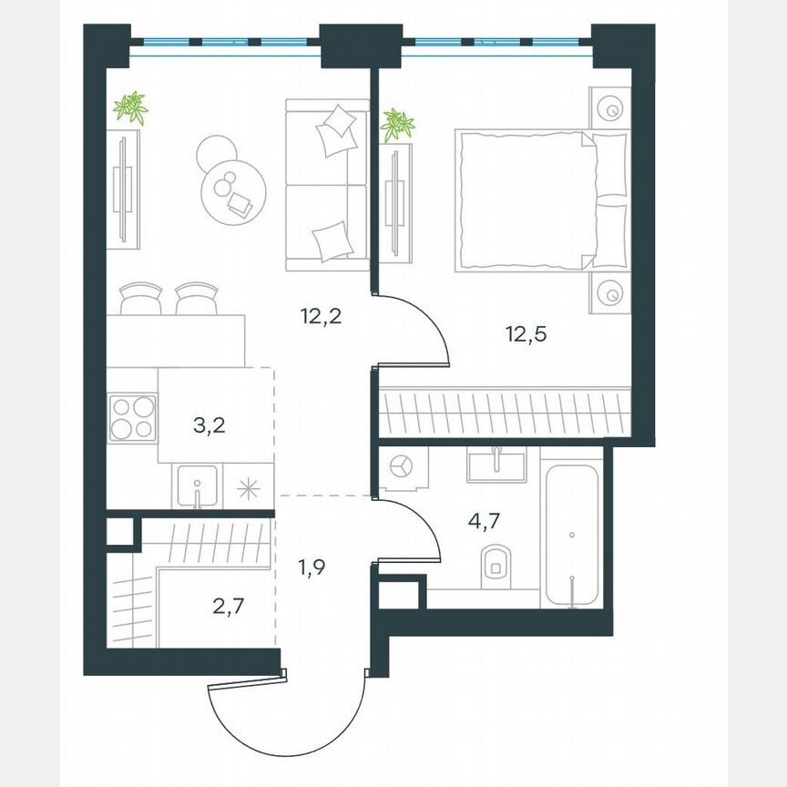 2-к. квартира, 36,3 м², 60/66 эт.