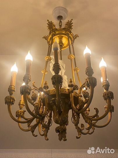 Антикварная бронзовая люстра конец 19 века