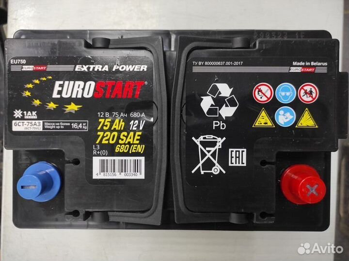 Аккумулятор 75Ач 720А SAE Eurostart оп Беларусь