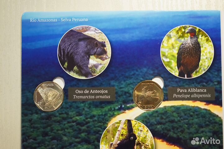 10 монет 1 соль Перу Красная книга в esp альбоме