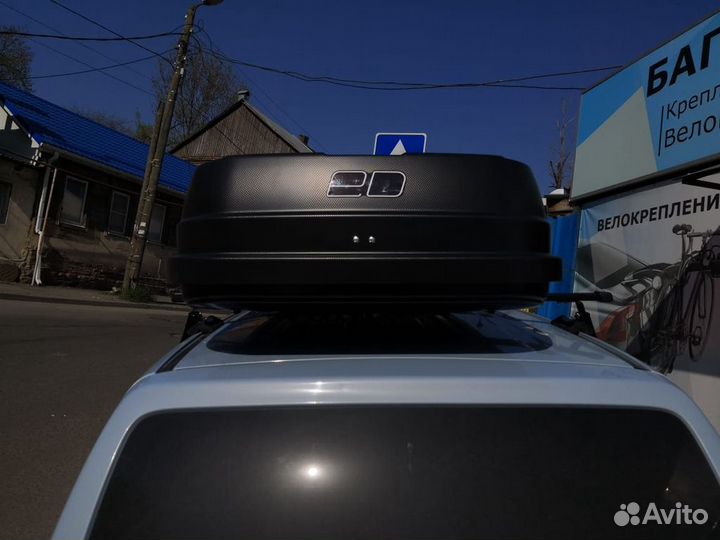 Автобокс черный карбон 390л на Альто с установкой