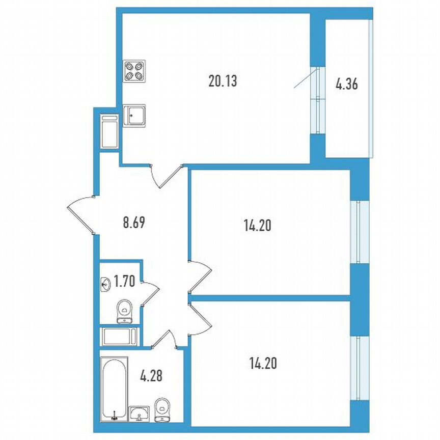 2-к. квартира, 65 м², 5/13 эт.