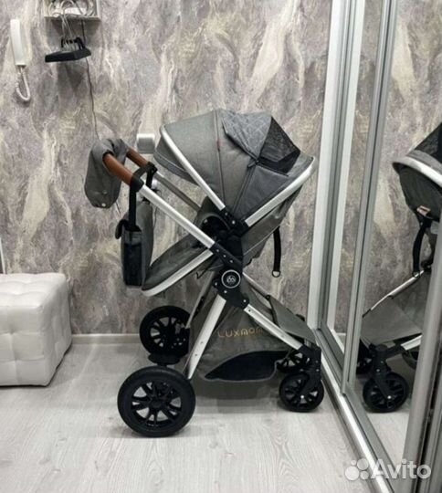 Коляска 3в1 Новая компактная (серая на серебре)