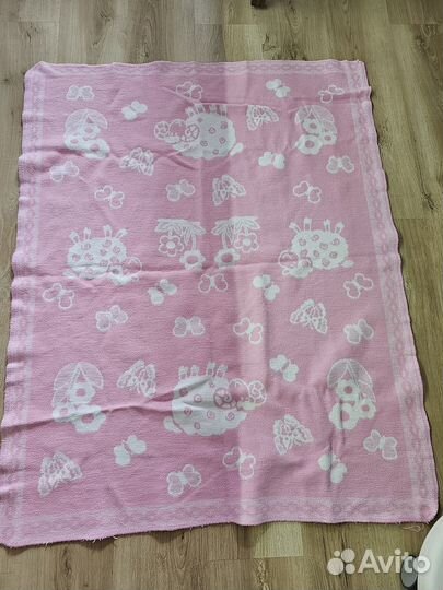 Байковое одеяло плед детский розовый теплый
