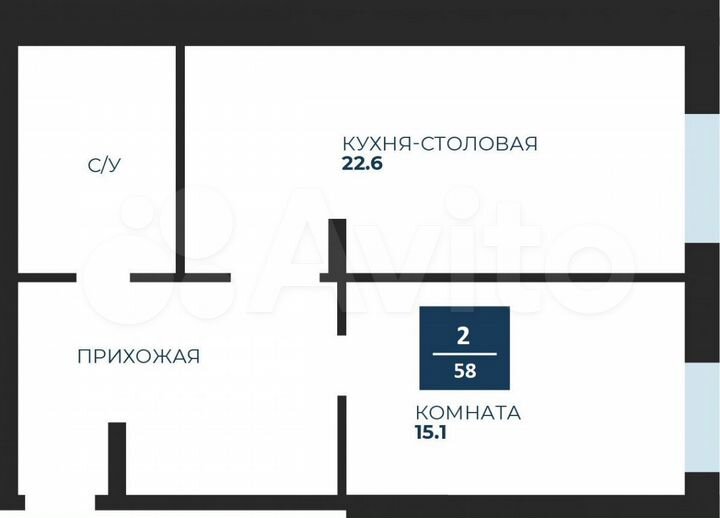 2-к. квартира, 58,2 м², 9/16 эт.