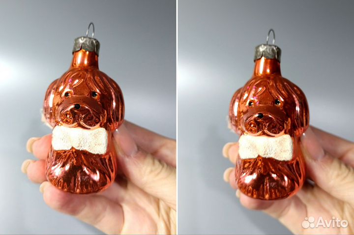 Елочная игрушка СССР щенок с бантом
