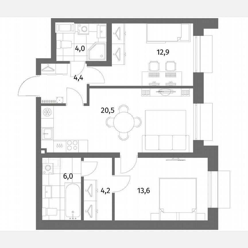 2-к. квартира, 65,6 м², 2/6 эт.
