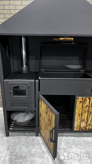 Мангал печь под казан с вытяжкой с зонтом