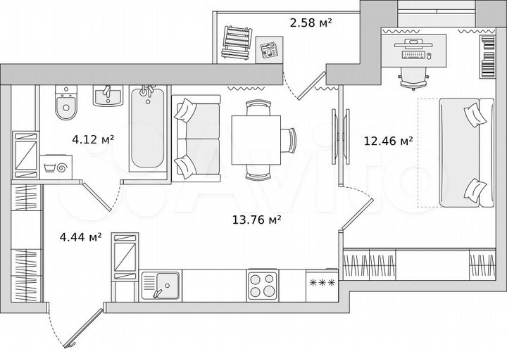 1-к. квартира, 33,9 м², 4/17 эт.