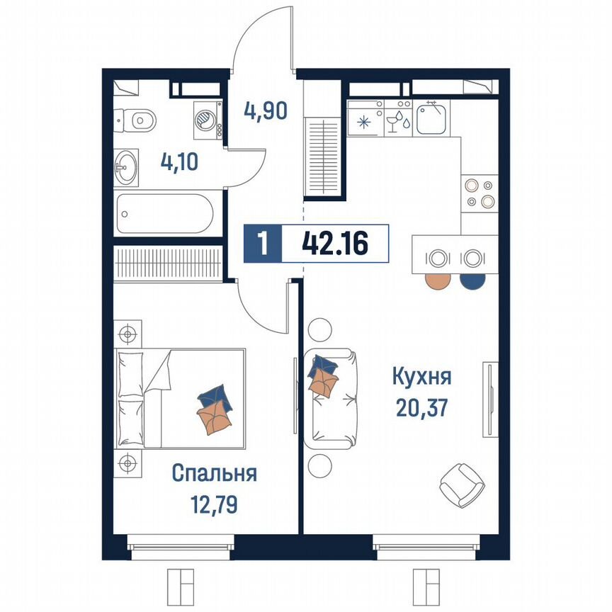 1-к. квартира, 42,2 м², 3/18 эт.