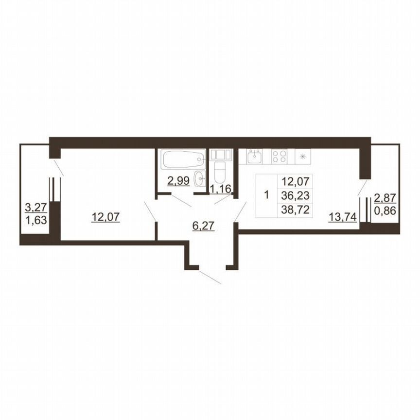 1-к. квартира, 38,7 м², 5/6 эт.