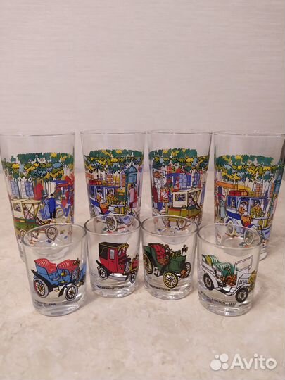 Стаканы и стопки с машинами. 4 комплекта. Чехия