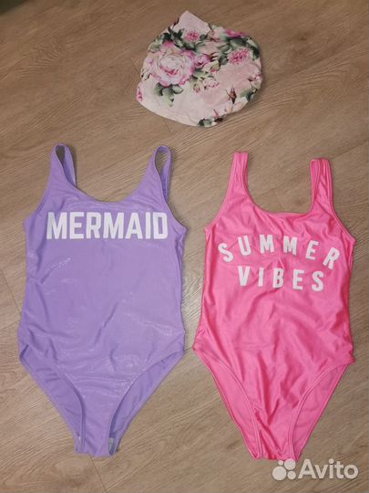 Фирменные классные купальники и повязка, р 128-140