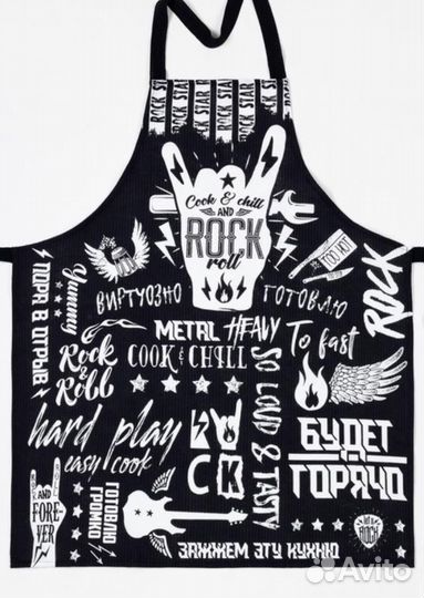 Набор черный фартук + 2 полотенца Rock on
