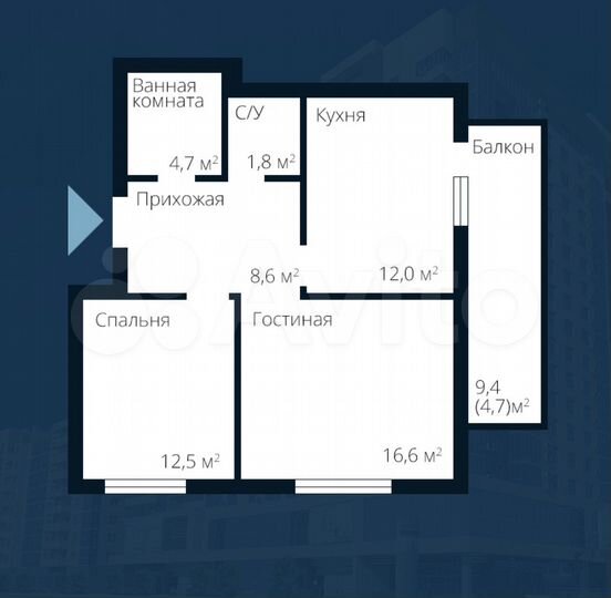 2-к. квартира, 55,5 м², 17/19 эт.