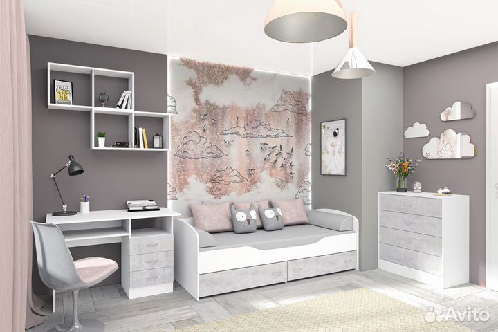 Детская кровать + письменный стол + комод Бриз