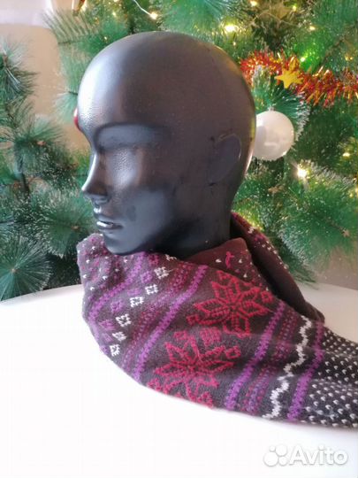 Зимний вязанный шарф с флисом