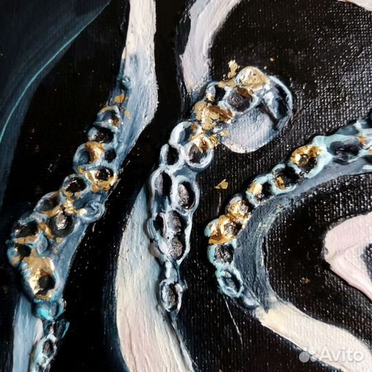 Осьминог текстурная картина маслом 40х60 см