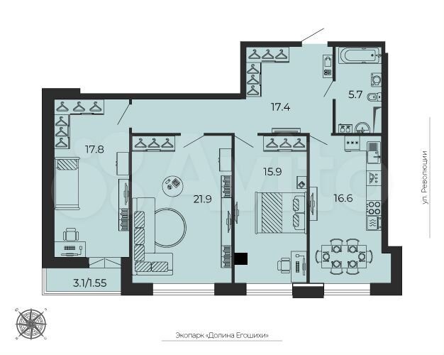 3-к. квартира, 95,8 м², 18/25 эт.