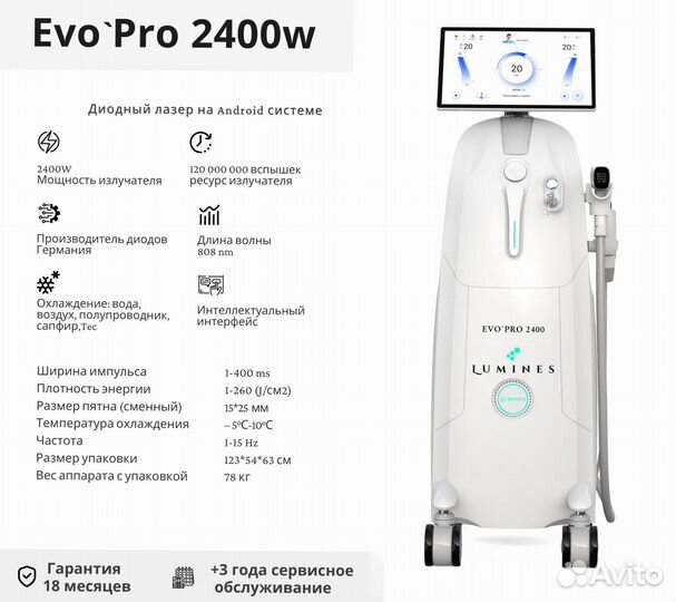 Диодный лазер для эпиляции люминес EvoPro 2400в