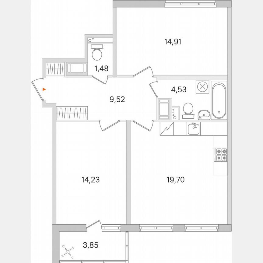 2-к. квартира, 66,3 м², 8/8 эт.
