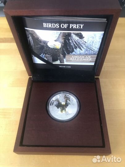 Серебряная монета 2 доллара Белоголовый орлан