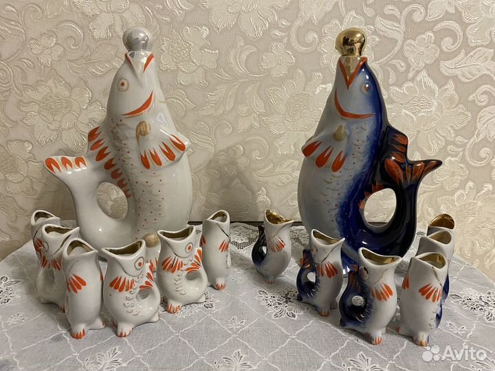 Графин-штоф рыба с рюмками-рябками СССР