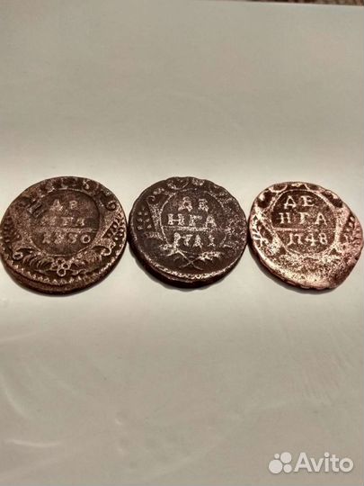 Монеты денга.Редкий перечекан 1730г