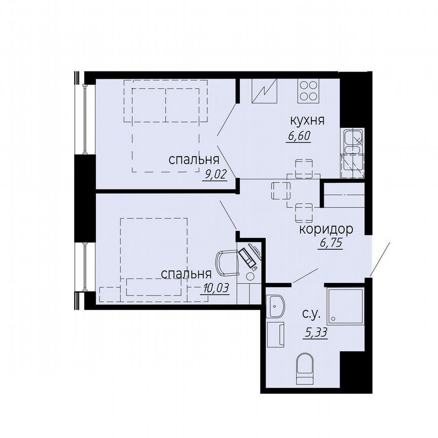 2-к. апартаменты, 37,7 м², 4/10 эт.