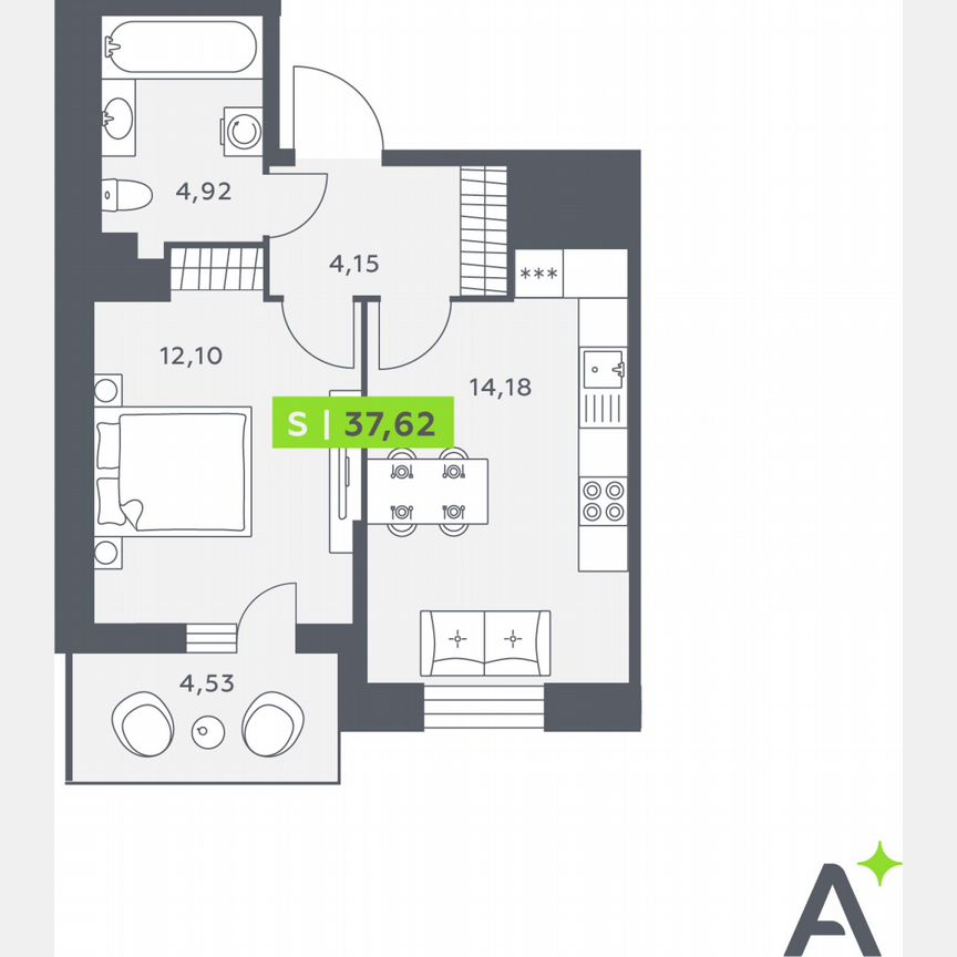 1-к. квартира, 37,6 м², 12/12 эт.