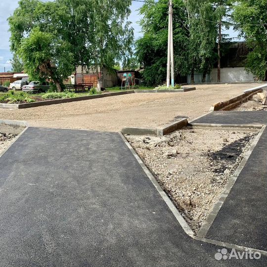 Укладка асфальта, бордюра, поребрика