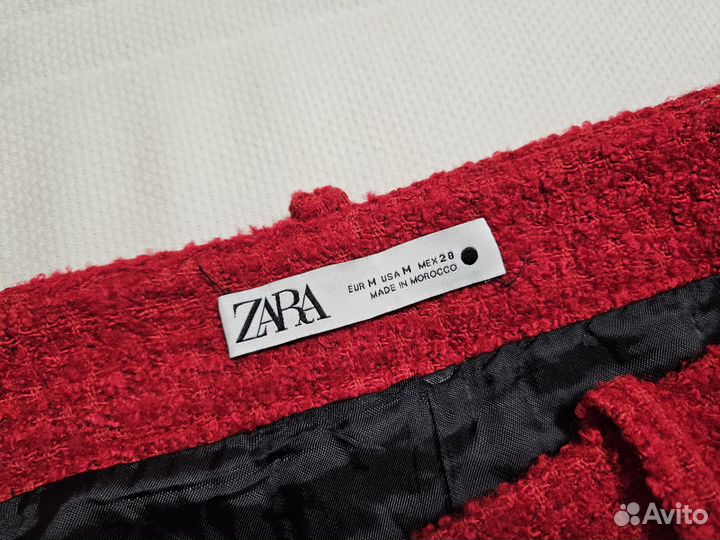 Zara твидовая юбка красная мини