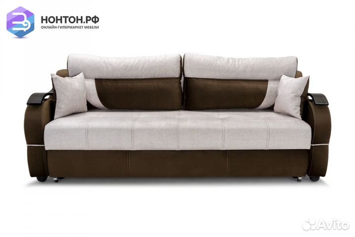 Диван еврокнижка Дублин коричневый / бежевый