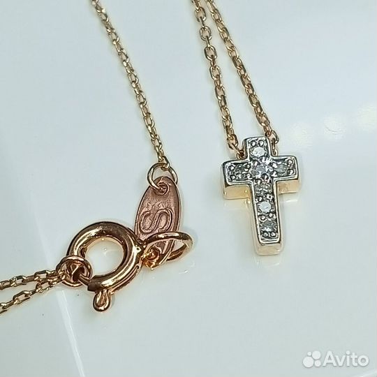 Золотое колье 585 Крест с бриллиантами 40-45