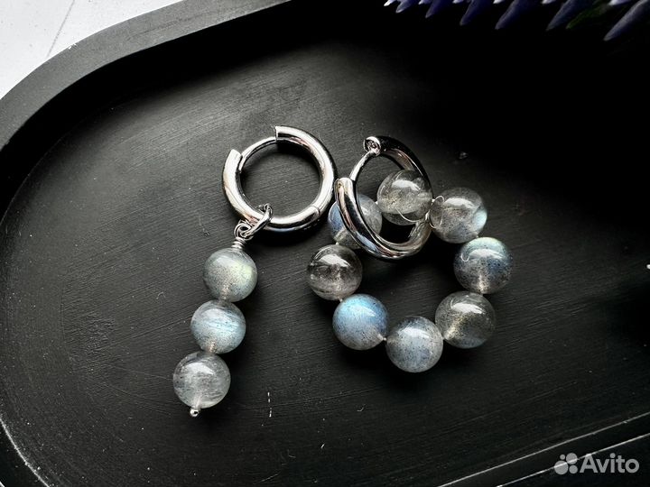 Серьги из лабрадорита ассиметричные