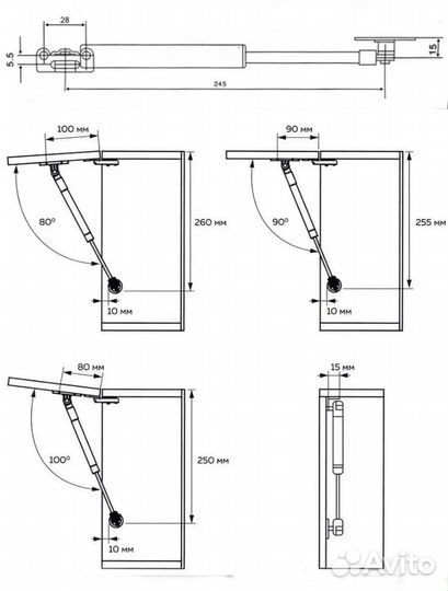 Газлифт нижнего открывания 60N grade (нагрузка 6 к
