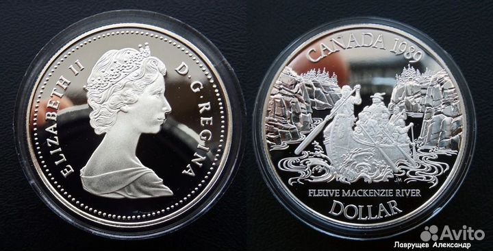 Канада 1 доллар 1989 Маккензи серебро