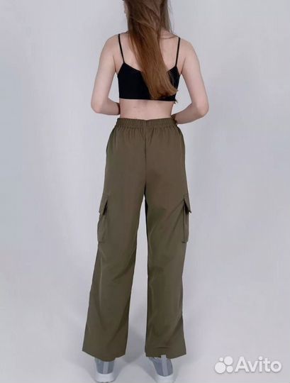 Брюки карго прямые с высокой посадкой