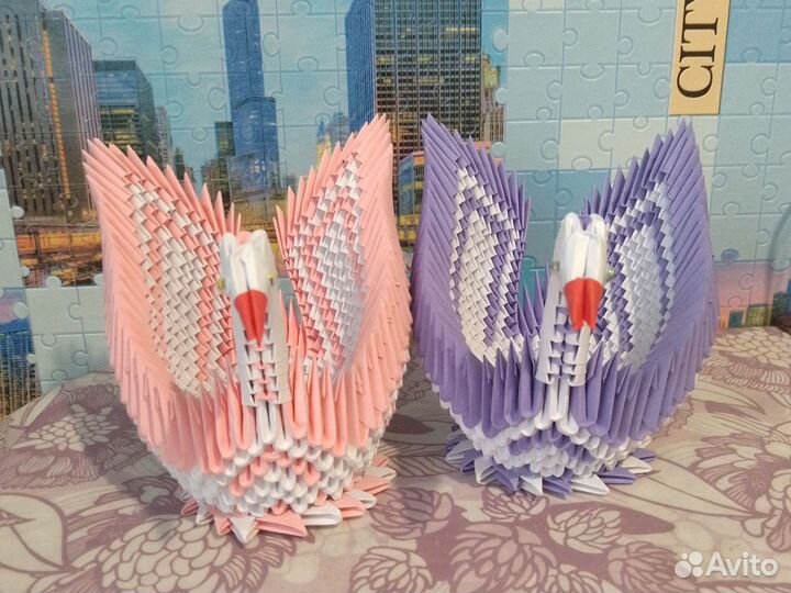 Модульное оригами. Розовый и Фиолетовый лебедь