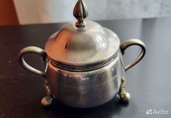 Набор сахарница и молочник, винтаж, металл