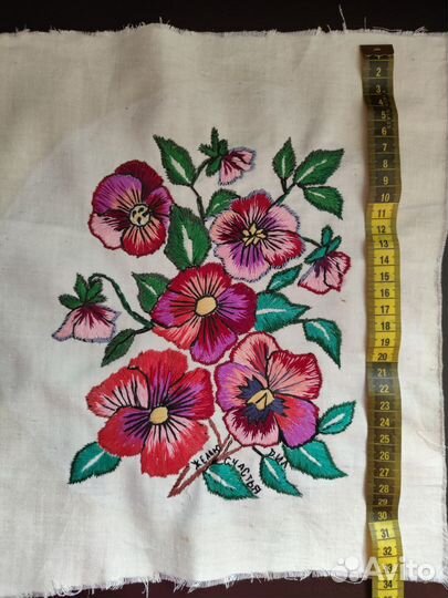 Вышивка СССР гладь анютины глазки